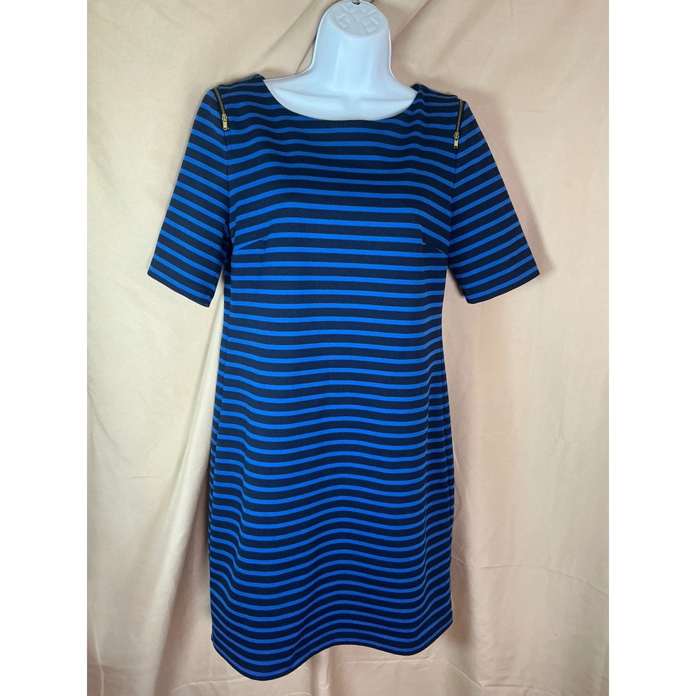 Apt. 9 Striped Shift Dress Womens Medium Blue Navy Excellent Shoulder Zippers